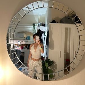 White shimmer linen tie back halter neck top size m